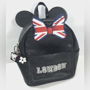 Disney primark mini Black Backpack with London Patch and Bow, mickey ears